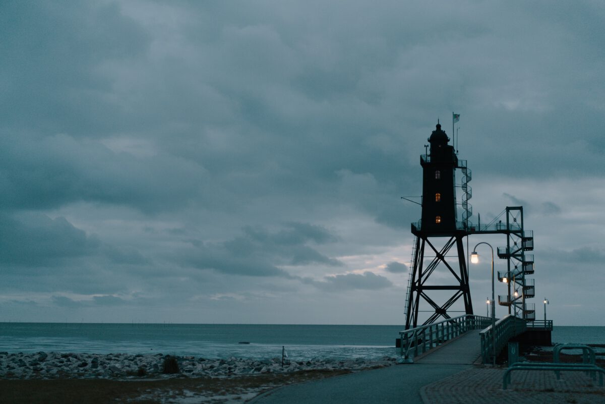the lighthouse in Dorum at the blue hour